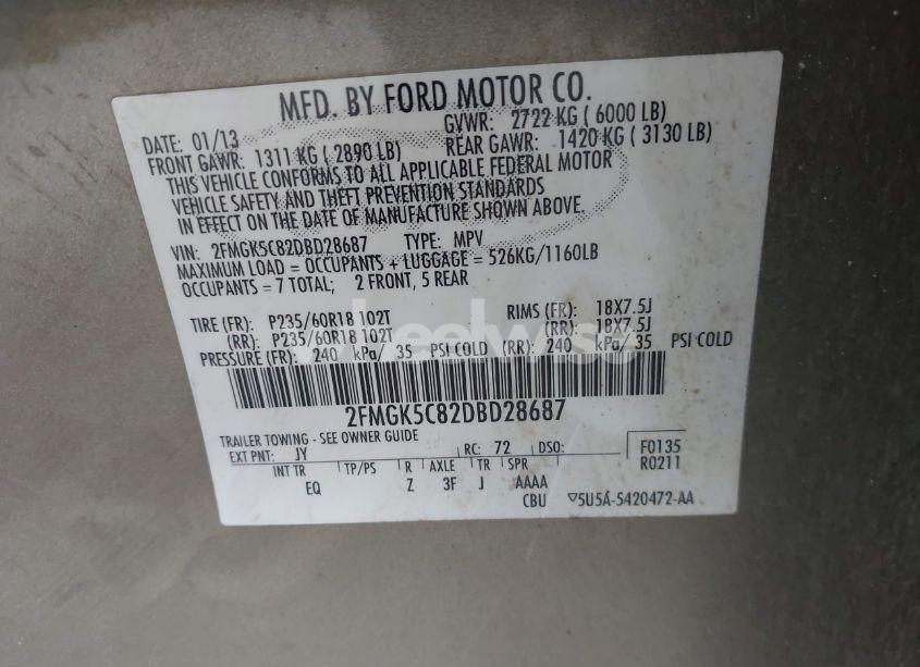 Photo 9 of 2013 Ford Flex SEL (VIN 2FMGK5C82DBD28687)