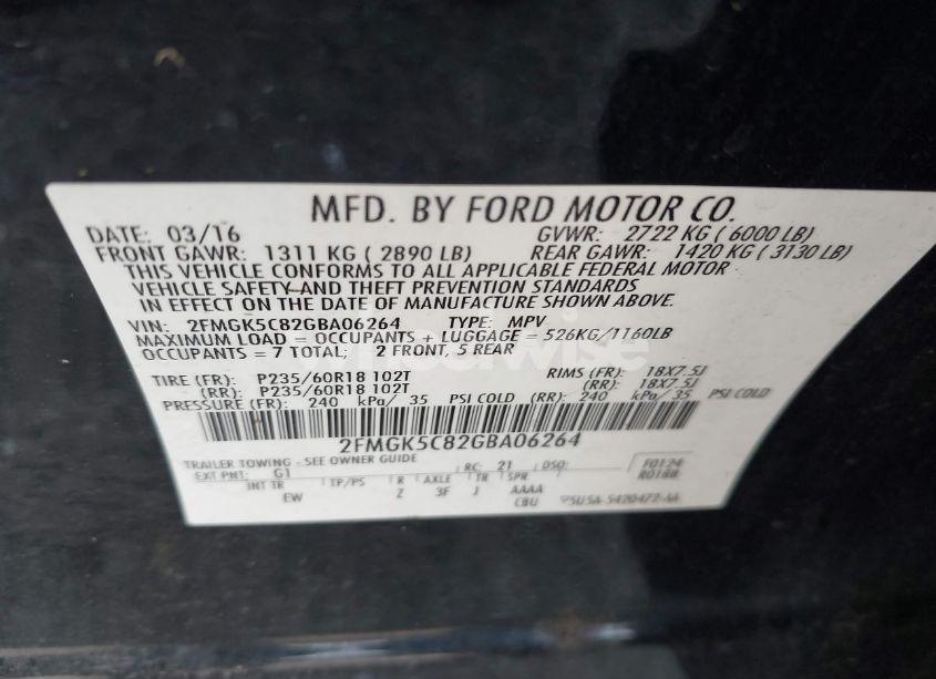 Photo 9 of 2016 Ford Flex SEL (VIN 2FMGK5C82GBA06264)