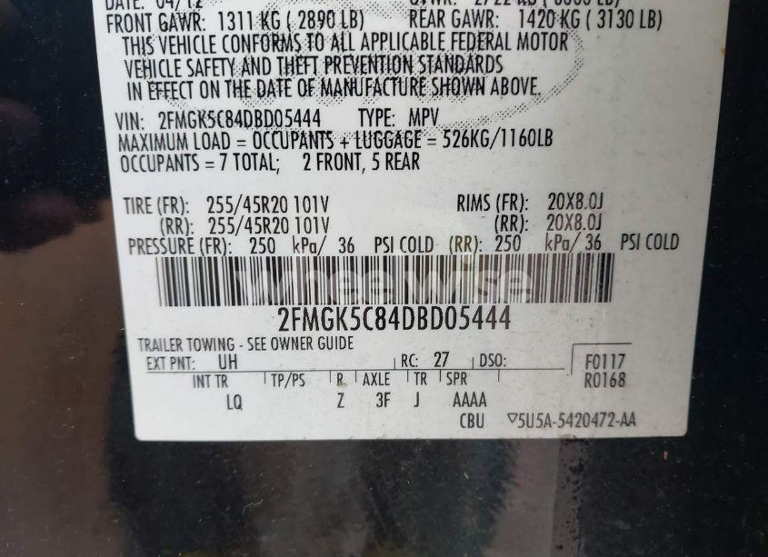 Photo 9 of 2013 Ford Flex SEL (VIN 2FMGK5C84DBD05444)