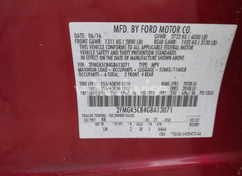 Photo 9 of 2016 Ford Flex SEL (VIN 2FMGK5C84GBA13071)
