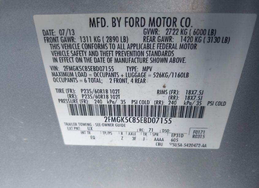 Photo 9 of 2014 Ford Flex SEL (VIN 2FMGK5C85EBD07155)