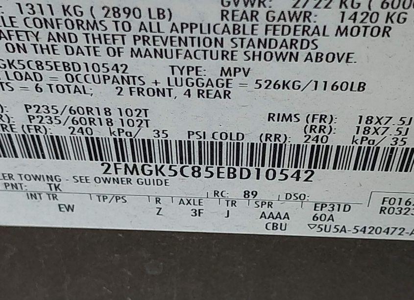 Photo 9 of 2014 Ford Flex SEL (VIN 2FMGK5C85EBD10542)