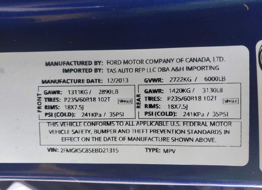 Photo 9 of 2014 Ford Flex SEL (VIN 2FMGK5C85EBD21315)