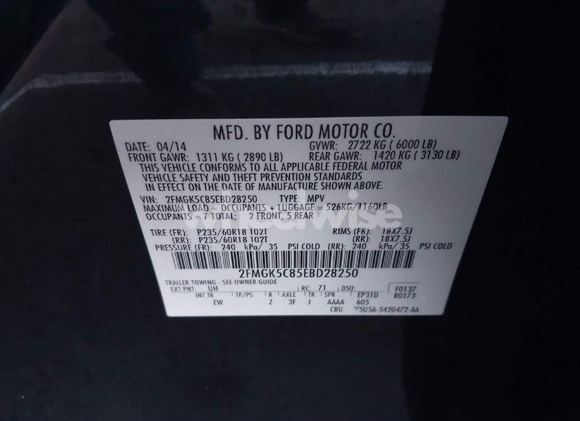 Photo 9 of 2014 Ford Flex SEL (VIN 2FMGK5C85EBD28250)