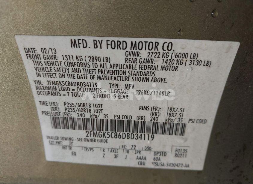 Photo 9 of 2013 Ford Flex SEL (VIN 2FMGK5C86DBD34119)