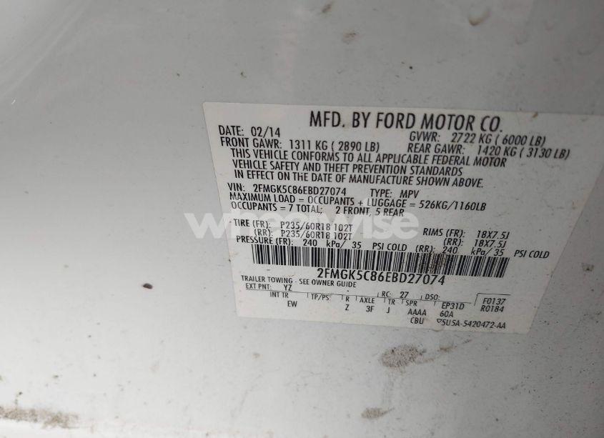 Photo 9 of 2014 Ford Flex SEL (VIN 2FMGK5C86EBD27074)