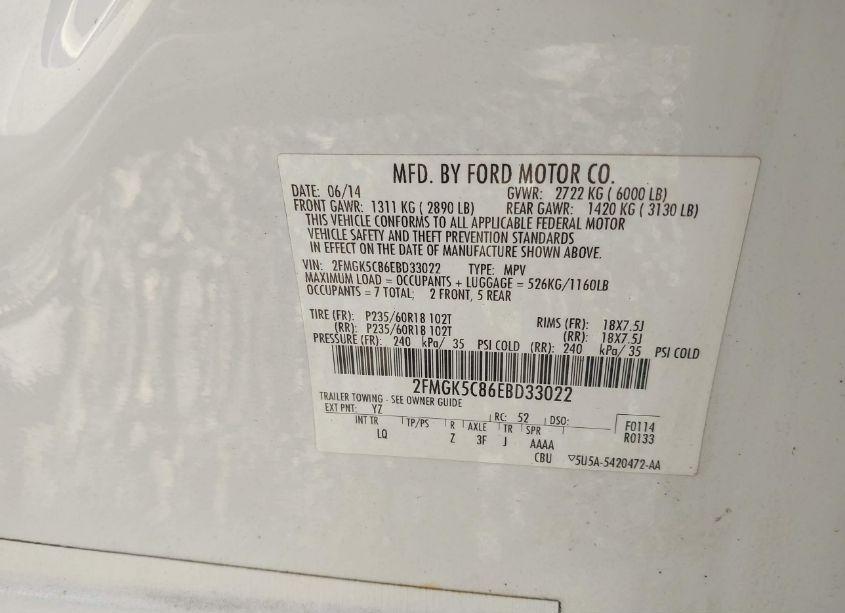 Photo 9 of 2014 Ford Flex SEL (VIN 2FMGK5C86EBD33022)