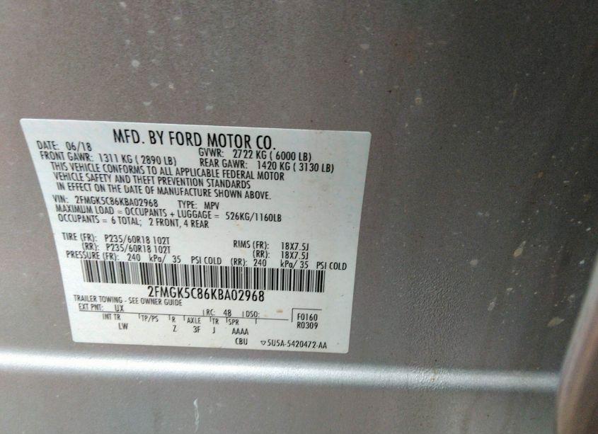 Photo 9 of 2019 Ford Flex SEL (VIN 2FMGK5C86KBA02968)
