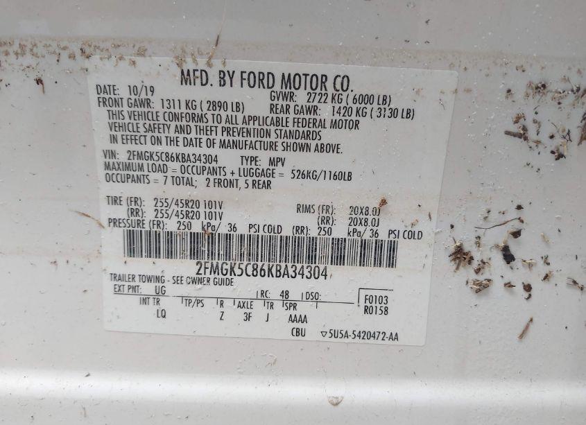 Photo 9 of 2019 Ford Flex SEL (VIN 2FMGK5C86KBA34304)