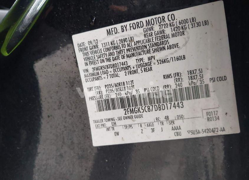 Photo 9 of 2013 Ford Flex SEL (VIN 2FMGK5C87DBD17443)