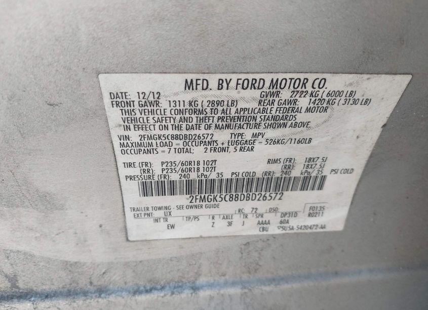 Photo 9 of 2013 Ford Flex SEL (VIN 2FMGK5C88DBD26572)