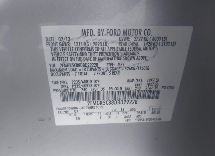 Photo 9 of 2013 Ford Flex SEL (VIN 2FMGK5C88DBD29228)