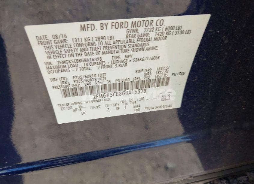 Photo 9 of 2016 Ford Flex SEL (VIN 2FMGK5C88GBA16328)