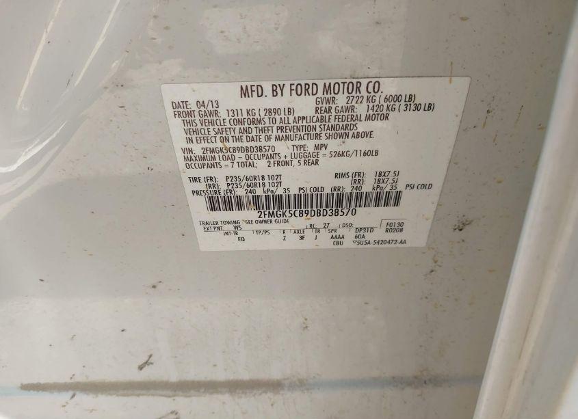 Photo 9 of 2013 Ford Flex SEL (VIN 2FMGK5C89DBD38570)