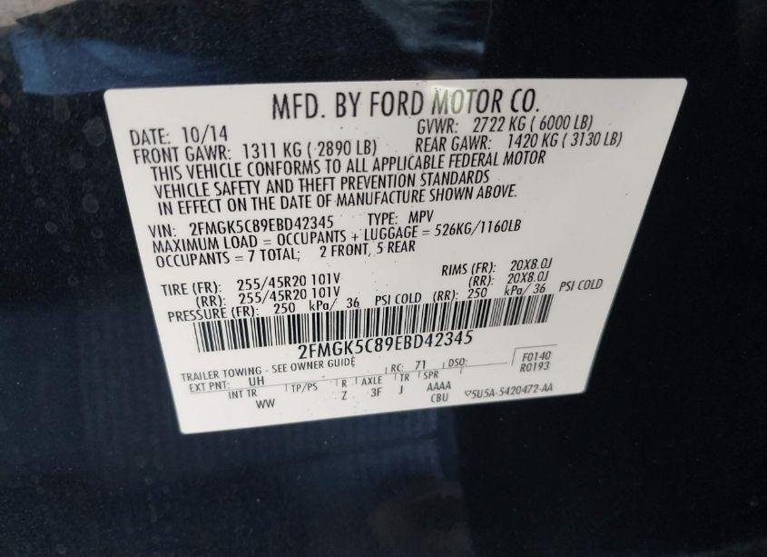 Photo 9 of 2014 Ford Flex SEL (VIN 2FMGK5C89EBD42345)