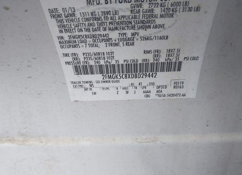 Photo 9 of 2013 Ford Flex SEL (VIN 2FMGK5C8XDBD29442)