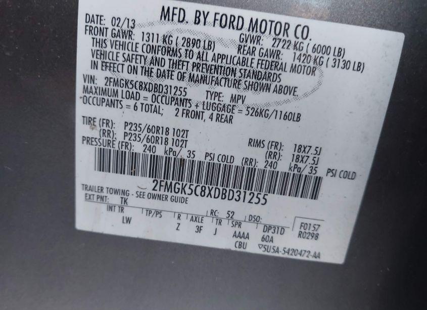 Photo 9 of 2013 Ford Flex SEL (VIN 2FMGK5C8XDBD31255)