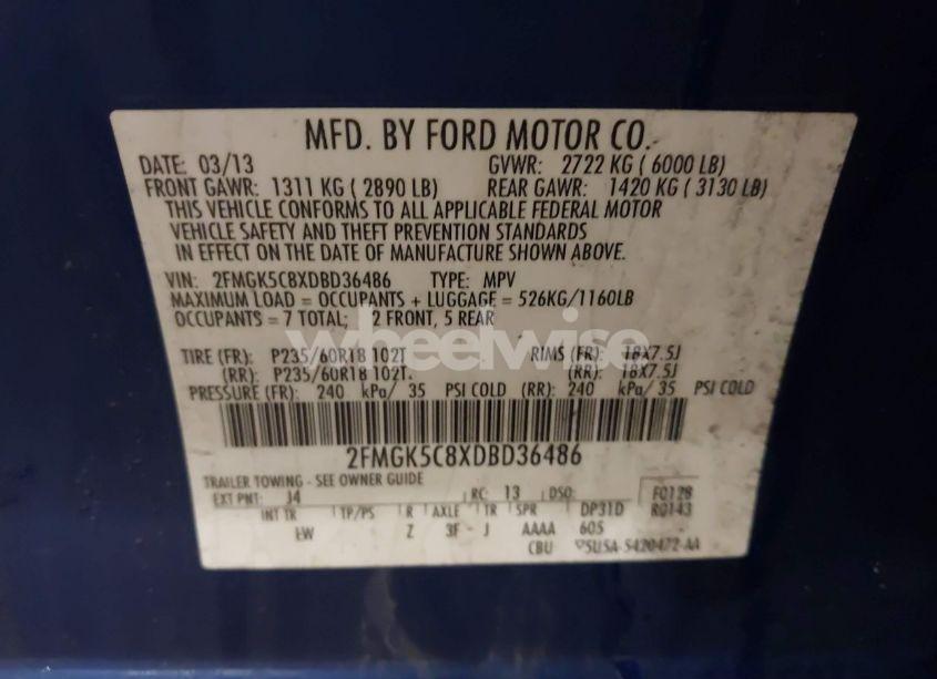 Photo 9 of 2013 Ford Flex SEL (VIN 2FMGK5C8XDBD36486)