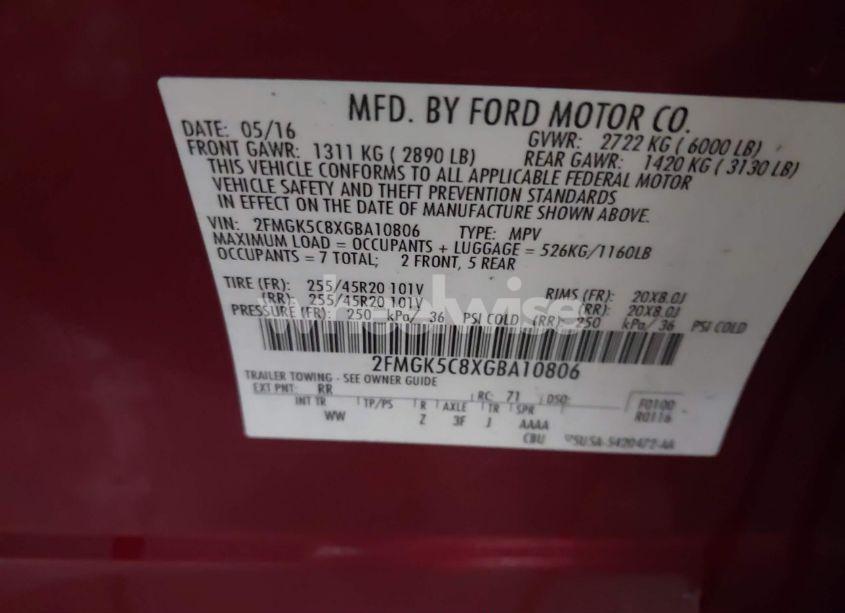 Photo 9 of 2016 Ford Flex SEL (VIN 2FMGK5C8XGBA10806)