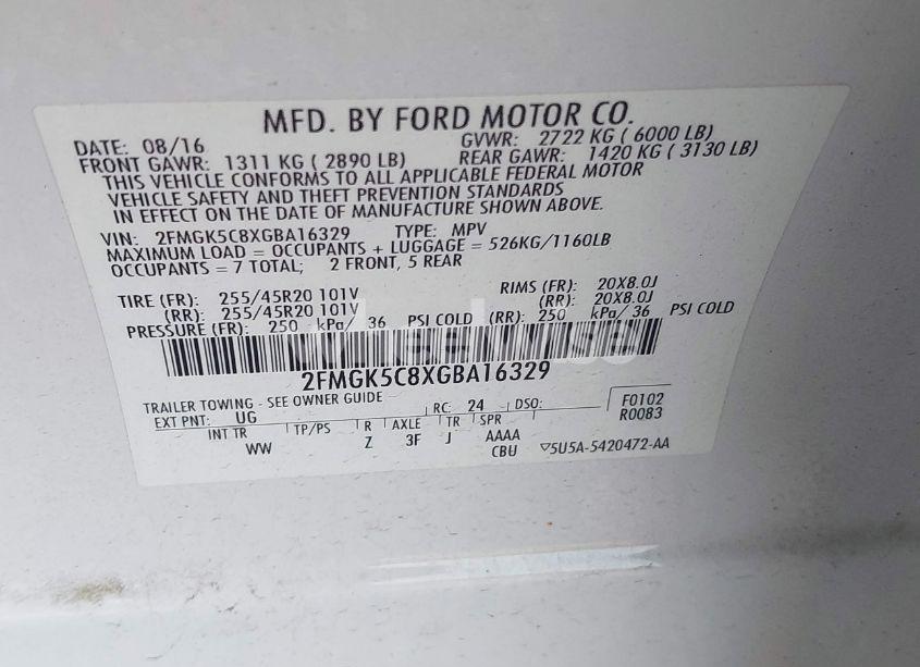 Photo 9 of 2016 Ford Flex SEL (VIN 2FMGK5C8XGBA16329)
