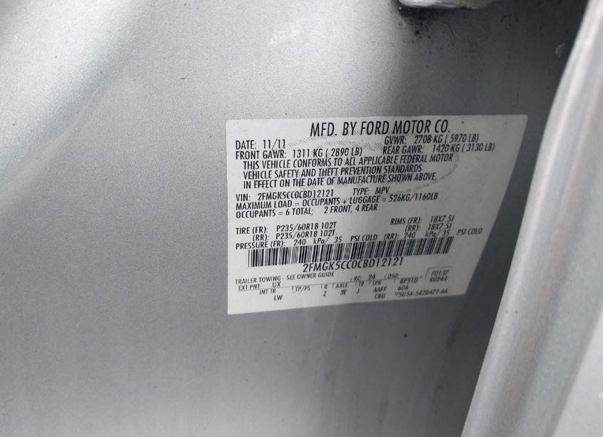 Photo 9 of 2012 Ford Flex SEL (VIN 2FMGK5CC0CBD12121)