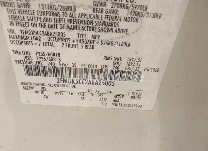 Photo 9 of 2010 Ford Flex SEL (VIN 2FMGK5CC2ABA25005)