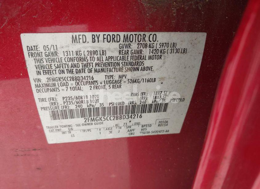 Photo 9 of 2011 Ford Flex SEL (VIN 2FMGK5CC2BBD34216)