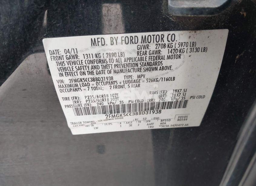 Photo 9 of 2011 Ford Flex SEL (VIN 2FMGK5CC3BBD31938)