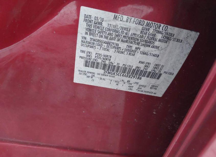 Photo 9 of 2010 Ford Flex SEL (VIN 2FMGK5CC4ABB29186)