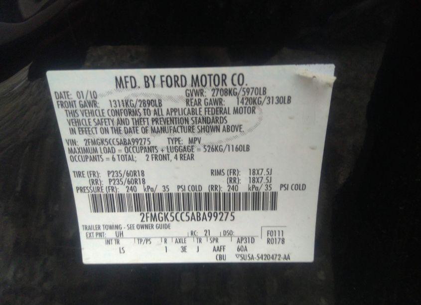 Photo 9 of 2010 Ford Flex SEL (VIN 2FMGK5CC5ABA99275)