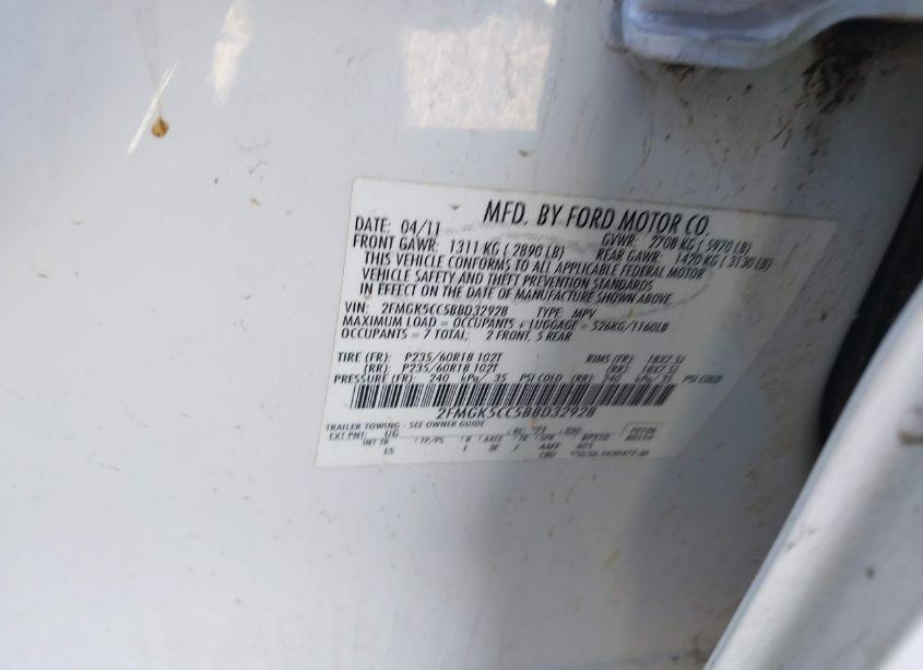 Photo 9 of 2011 Ford Flex SEL (VIN 2FMGK5CC5BBD32928)