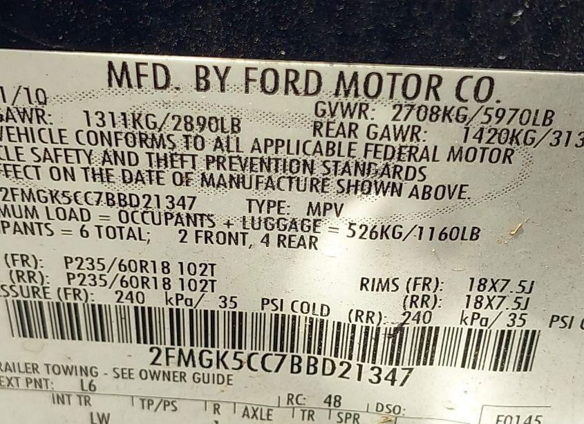 Photo 9 of 2011 Ford Flex SEL (VIN 2FMGK5CC7BBD21347)