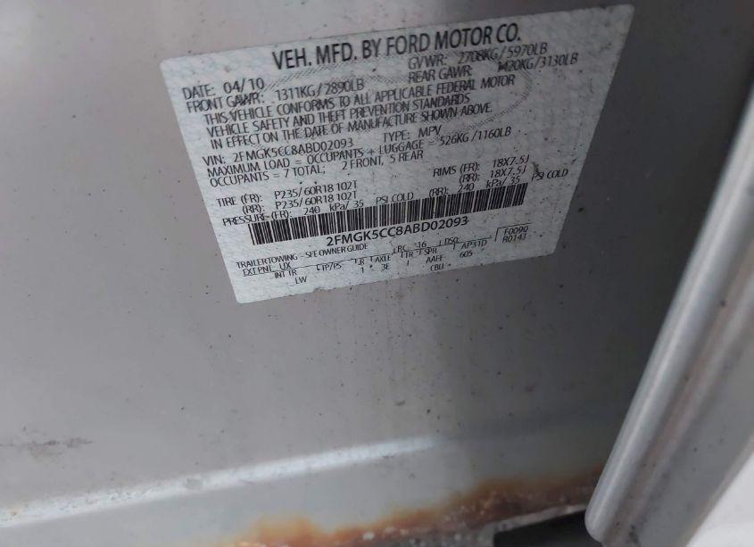 Photo 9 of 2010 Ford Flex SEL (VIN 2FMGK5CC8ABD02093)