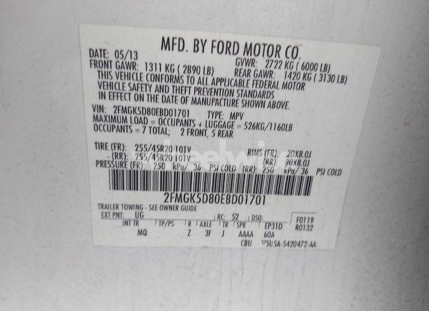 Photo 9 of 2014 Ford Flex LIMITED (VIN 2FMGK5D80EBD01701)