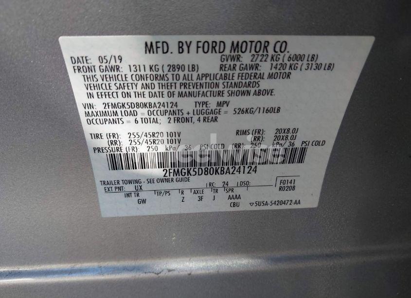 Photo 9 of 2019 Ford Flex LIMITED (VIN 2FMGK5D80KBA24124)