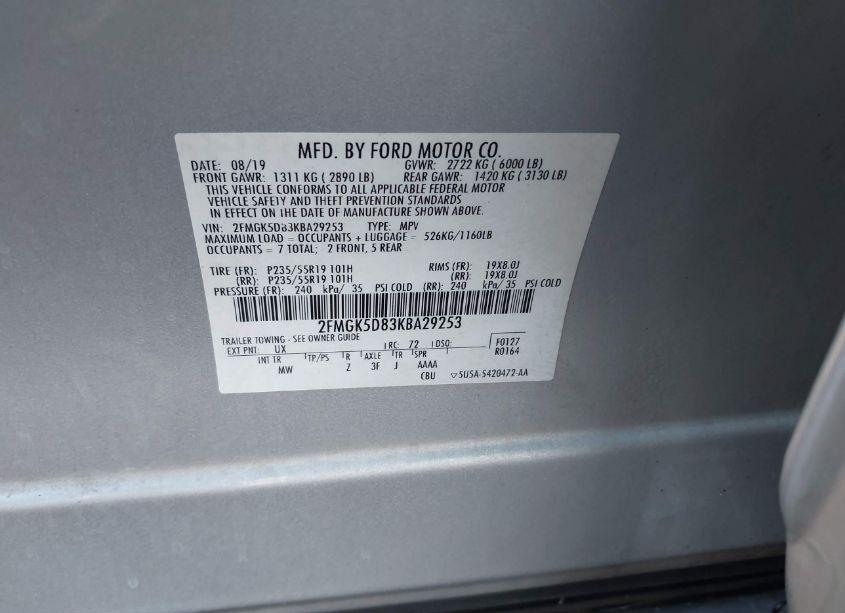 Photo 9 of 2019 Ford Flex LIMITED (VIN 2FMGK5D83KBA29253)