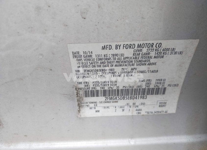 Photo 9 of 2014 Ford Flex LIMITED (VIN 2FMGK5D85EBD41983)