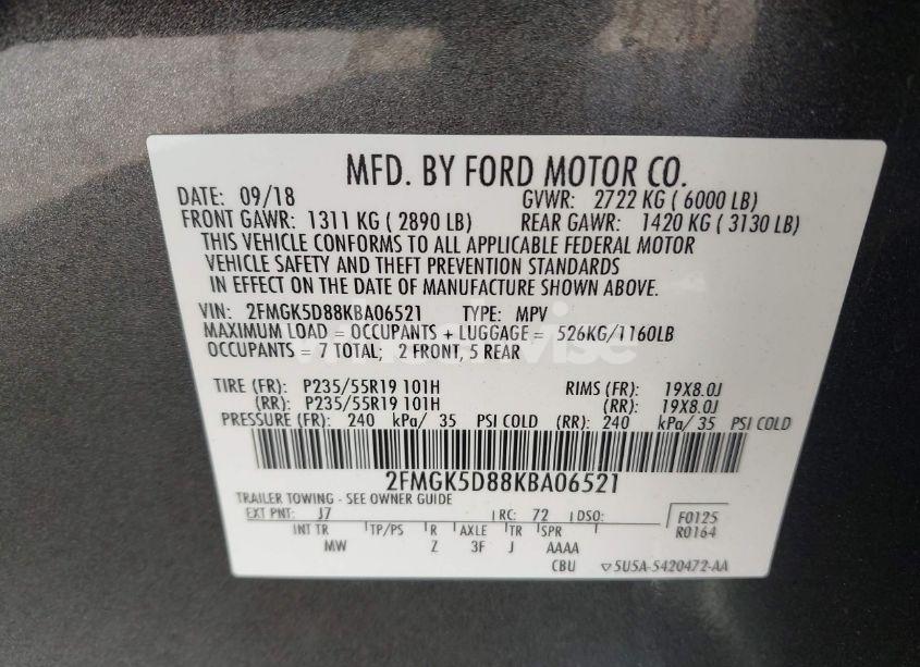 Photo 9 of 2019 Ford Flex LIMITED (VIN 2FMGK5D88KBA06521)