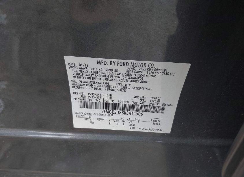 Photo 9 of 2019 Ford Flex LIMITED (VIN 2FMGK5D88KBA14506)