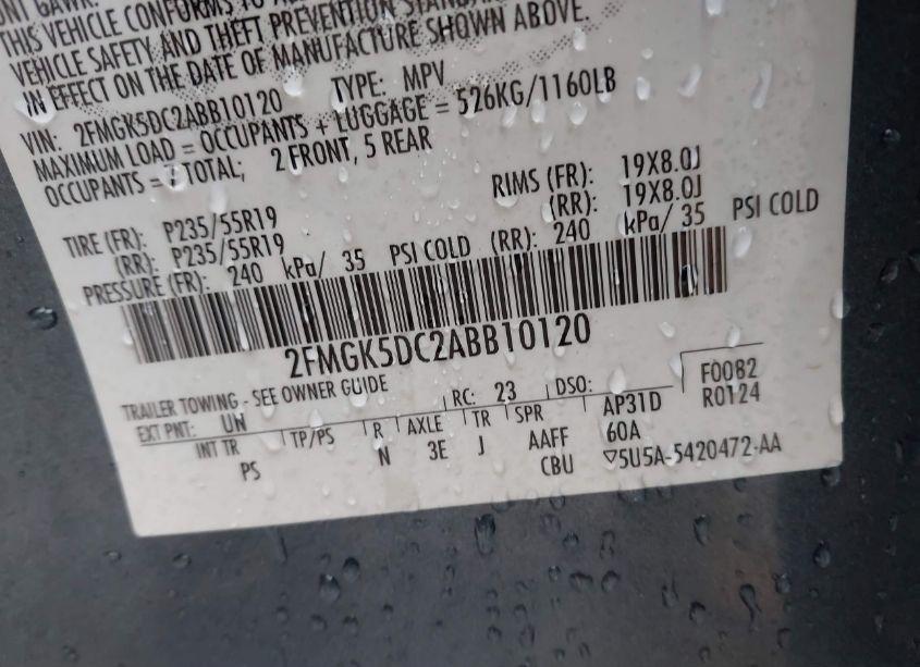 Photo 9 of 2010 Ford Flex LIMITED (VIN 2FMGK5DC2ABB10120)
