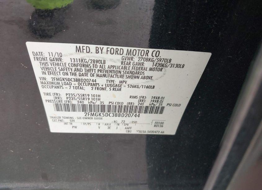 Photo 9 of 2011 Ford Flex LIMITED (VIN 2FMGK5DC3BBD20744)