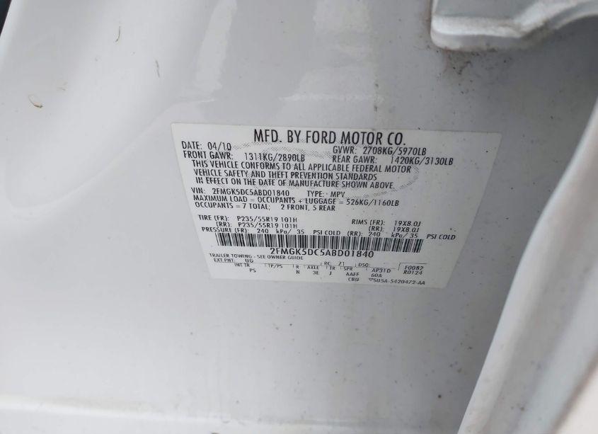 Photo 9 of 2010 Ford Flex LIMITED (VIN 2FMGK5DC5ABD01840)