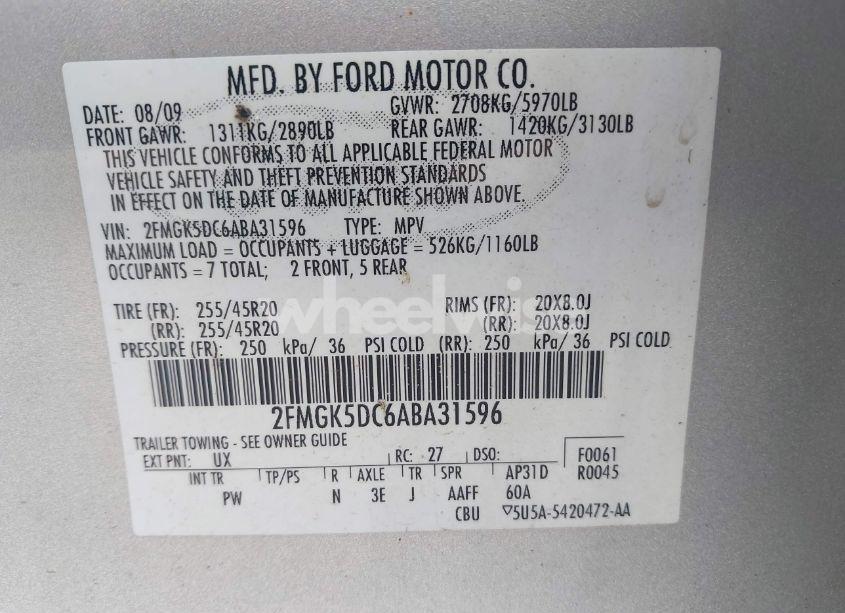 Photo 9 of 2010 Ford Flex LIMITED (VIN 2FMGK5DC6ABA31596)