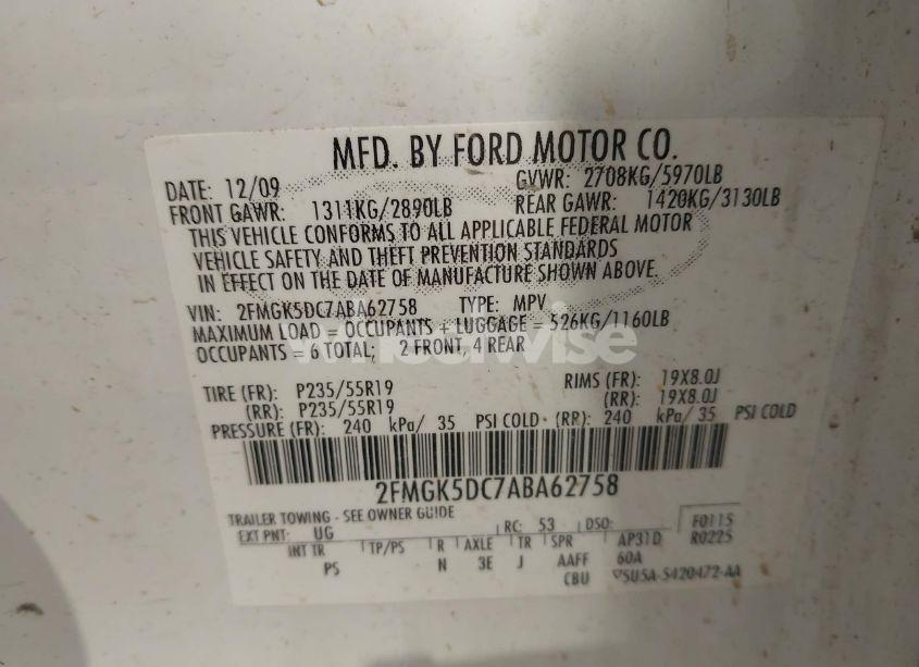 Photo 9 of 2010 Ford Flex LIMITED (VIN 2FMGK5DC7ABA62758)