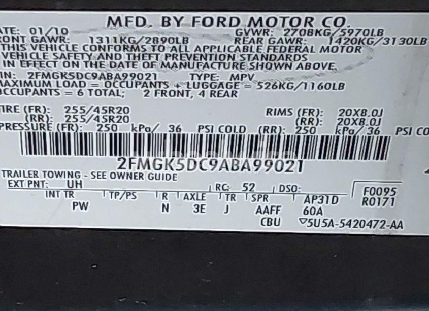 Photo 9 of 2010 Ford Flex LIMITED (VIN 2FMGK5DC9ABA99021)