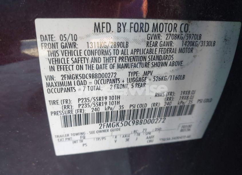 Photo 9 of 2011 Ford Flex LIMITED (VIN 2FMGK5DC9BBD00272)