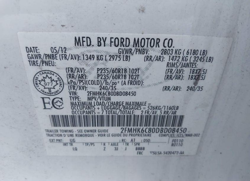 Photo 9 of 2013 Ford Flex SEL (VIN 2FMHK6C80DBD08450)