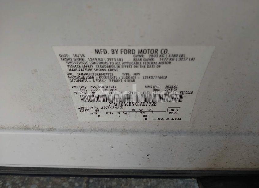 Photo 9 of 2019 Ford Flex SEL (VIN 2FMHK6C85KBA07928)