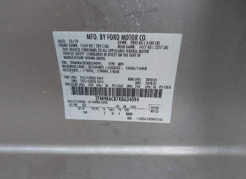 Photo 9 of 2019 Ford Flex SEL (VIN 2FMHK6C87KBA34094)