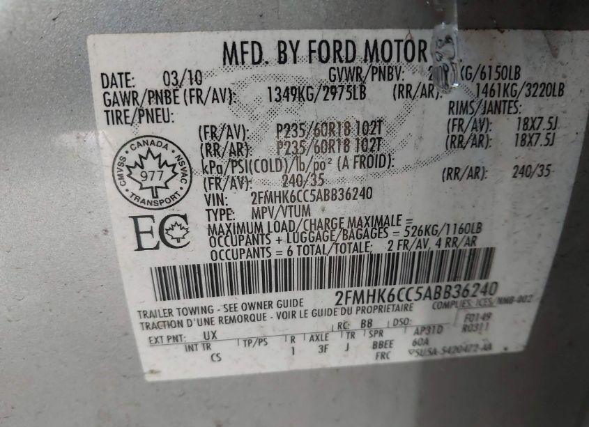 Photo 9 of 2010 Ford Flex SEL (VIN 2FMHK6CC5ABB36240)